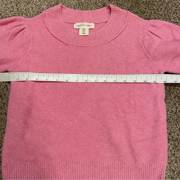 Happily Grey Pink Short Puff Sleeve Sweater - Image 2