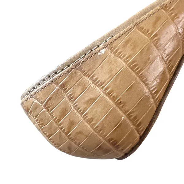 Tory Burch Georgina Linen Platform Heels Croc Leather Peep Toe‎ Sz 9 - Image 11