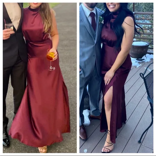 Lulus Classic Elegance Wine Satin Sleeveless Mock Neck Maxi Dress - Image 8