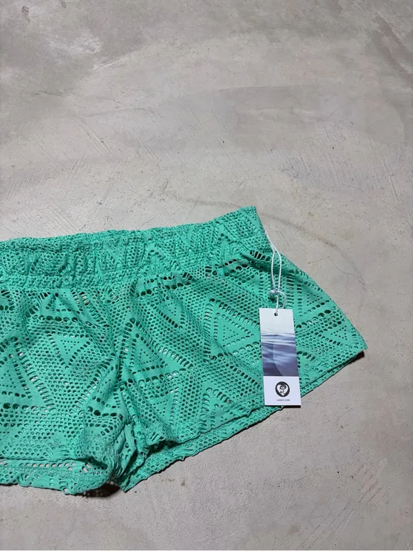 Lagaci NWT Women's Green Crochet Beach Shorts LARGE - Image 3