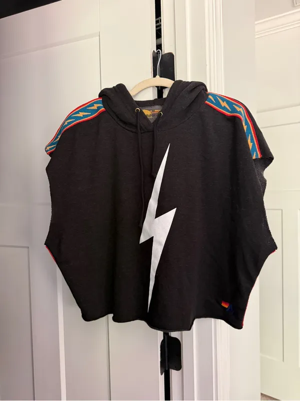 Aviator nation BOLT STRIPE SLEEVELESS RELAXED CROPPED PULLOVER HOODIE BLACK - Image 2