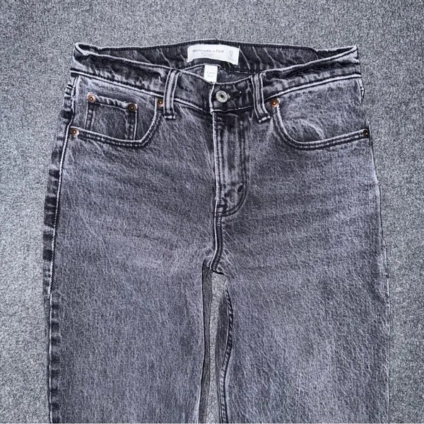 Abercrombie & Fitch Straight Leg Mid Rise Curve Love Black Jeans Sz 25 / 0 LONG - Image 4