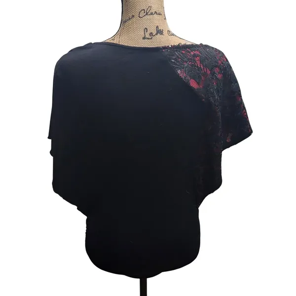 Studio‎ Y Black Embellished Butterfly Sleeve Top Size S - Image 3