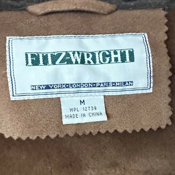 Vintage Fitz-Wright Brown Suede Leather Faux Shearling Lined Overcoat Sz Medium‎ - Image 3