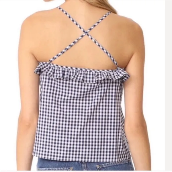Amanda Uprichard Blue & White Gingham Ruffled Tank Top Blouse S - Image 3