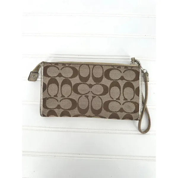 Coach Penelope Zip Wristlet Wallet Turn-Lock Gold Brown Signature Gold Liner Y2K - Image 6
