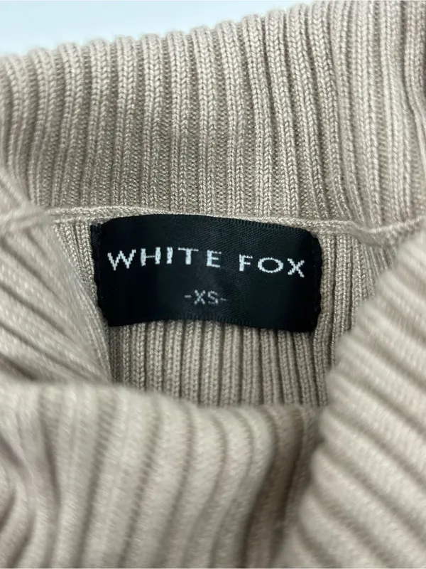White Fox Beige Ribbed Bodycon Midi Dress Size XS - Image 6