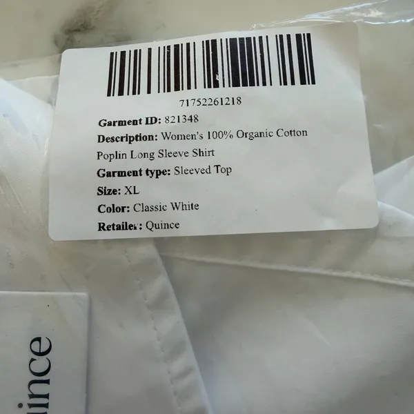 NWT Quince Women 100% Organic Cotton Poplin Long Sleeve Shirt Classic White XL - Image 3