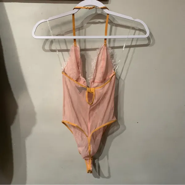Victoria's Secret very sexy V wire angel lace sheer gold pink tong teddy - Image 7