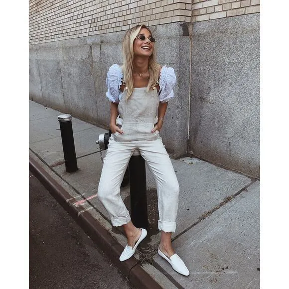 WeWoreWhat Basic Overalls Jumpsuit Off White Linen Classic Blogger Favourite‎ - Image 3
