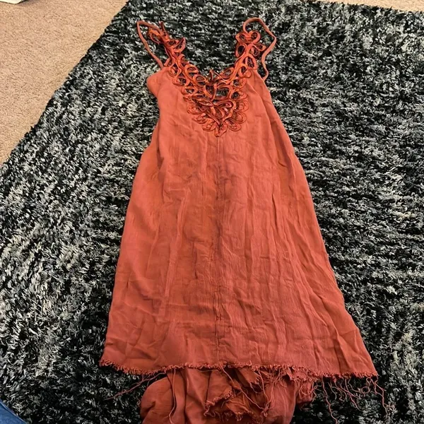 Free people orange‎ rust mini dress small - Image 2