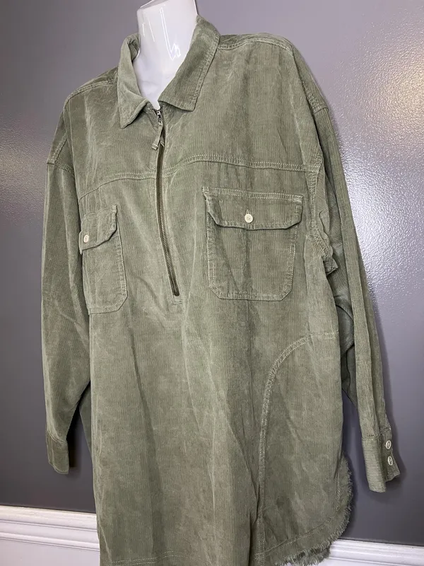 OFFLINE By Aerie Jacket Womens XL Green Corduroy 1/2 Zip Long Shacket Oversized - Image 4