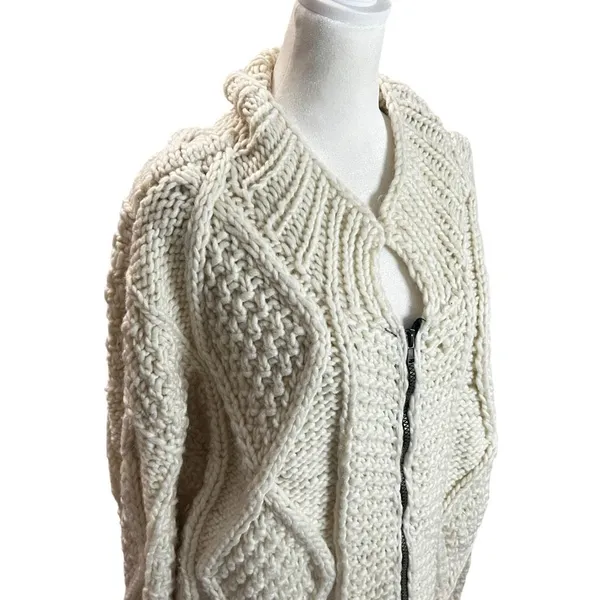 Vintage Imbacocha 100% Wool Fisherman Cable Knit Zip Cardigan L XL - Image 3