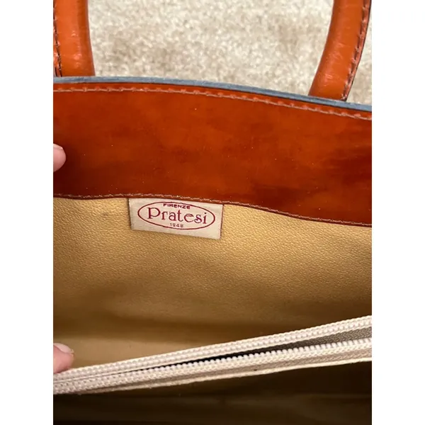 Pratesi Firenze Italian cognac Leather square Satchel Brown cross body bag - Image 5