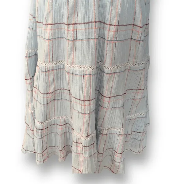 True Craft Plaid Gauze Strapless Mini Dress Baby Blue‎ Cottagecore Boho XL New - Image 6