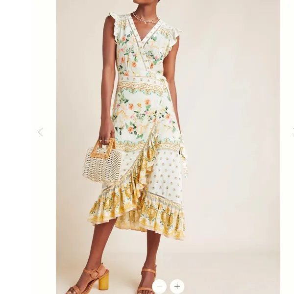 Farm Rio Anthropologie Floral Ruffle Trim Wrap‎ Maxi Dress Bohemian Cottagecore - Image 8