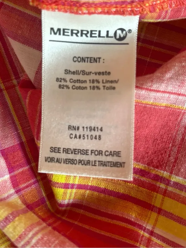 Merrell Cotton Linen Pinafore Sundress Red Yellow Plaid Womens Size Medium - Image 5
