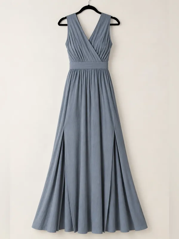 Lulus Gray Sleeveless Maxi Dress Double Slit Jersey Size Small - Image 3