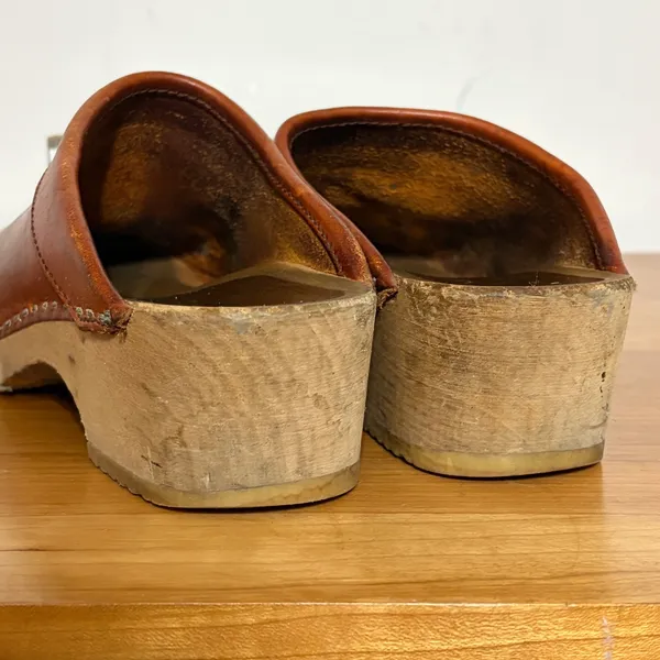 Vollsjo Swedish Clogs Womens 39 Brown Leather Wooden Platform Mules Sweden - Image 5
