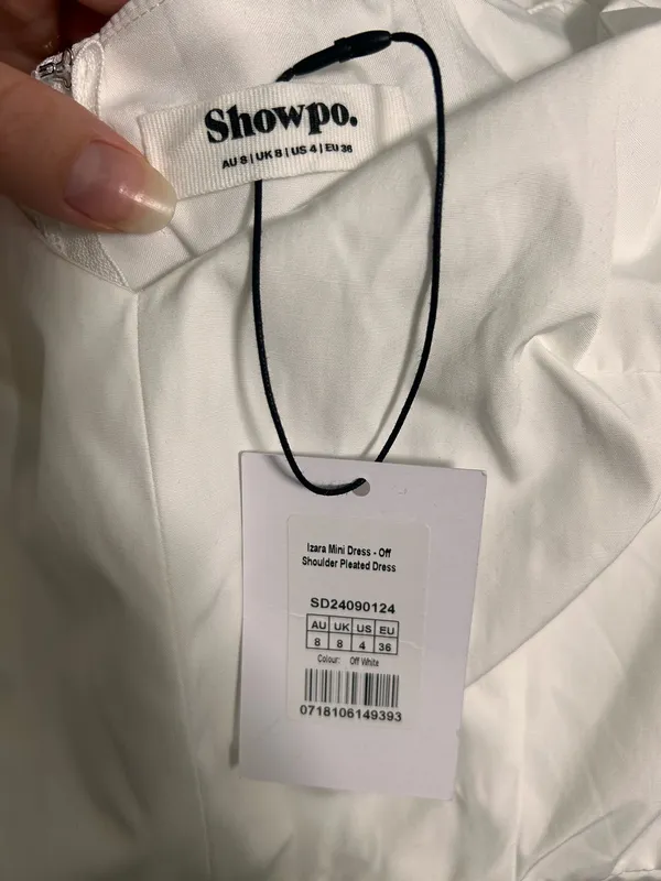 New Showpo IZARA Mini Dress Off Shoulder Pleated Dress Size Small - Image 10
