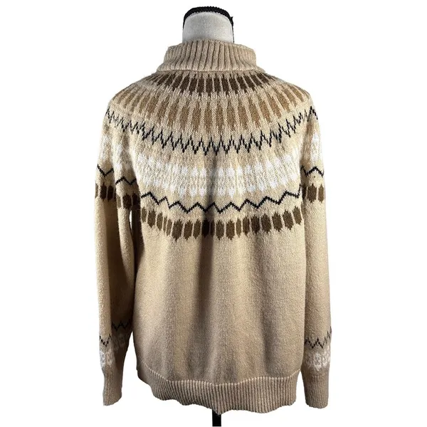 Adrienne Vittadini Fair Isle Sherpa Collar Sweater XL Cozy Quarter Zip - Image 2