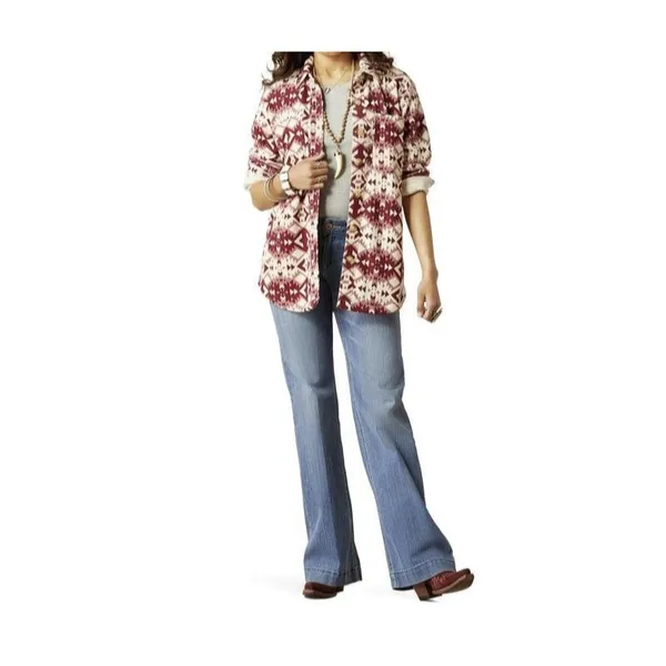 New NWT $85 Womens NWT S Ariat Fillmore Shirt Jacket Red Cream White Warm Button - Image 4