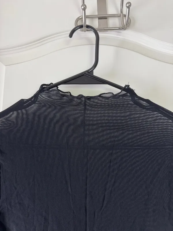 Sheer Black Long-Sleeve Crop Top / AA75 - Image 2