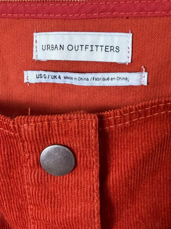 Urban Outfitters Brown Orange Corduroy Jumper Overall Dress Snap Front Size XS - Image 2