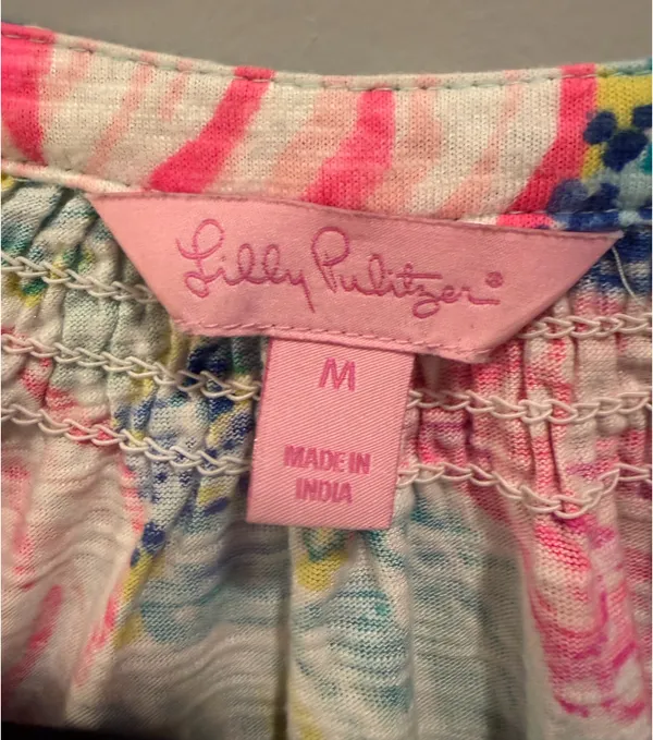 Lilly Pulitzer V-Neck Patterned Sleeveless Essie Dress Pink White Blue Multi - Image 4
