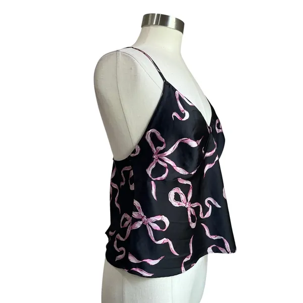 Victoria Secret Stain Open Back Black & Pink Bow‎ Cami Size XL - Image 4