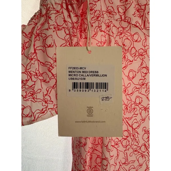 Faithfull The Brand NEW Menton Midi‎ Dress In Micro Calla Vermillion Size 6 - Image 5