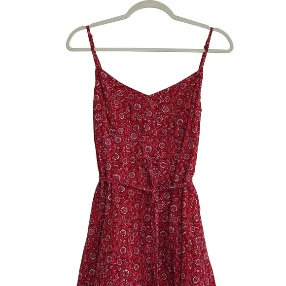 Loft Red‎ Bandana Floral Paisley Midi Dress Adjustable Straps Tie Waist Sleeveless - Image 2