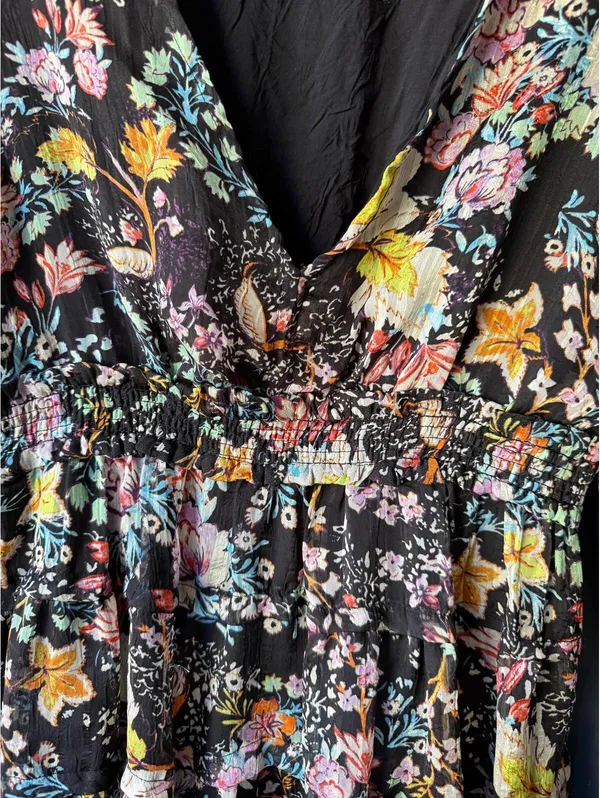 Free People Black Floral Long Sleeve Mini Dress with Tie Details - Image 5