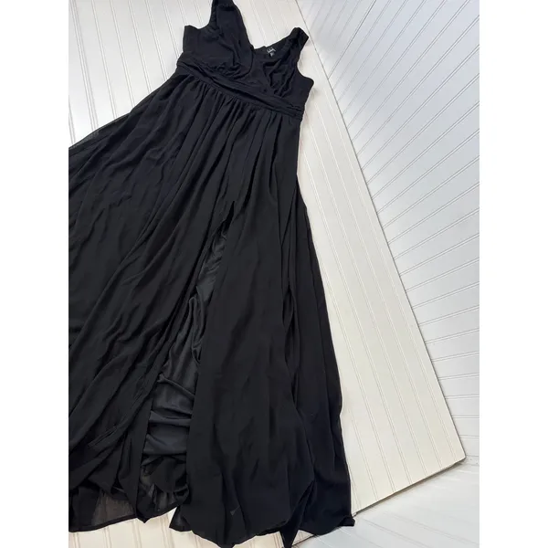 NWT Lulus Thoughts of Hue Black Surplice Maxi Dress Wedding Holiday Size S - Image 4