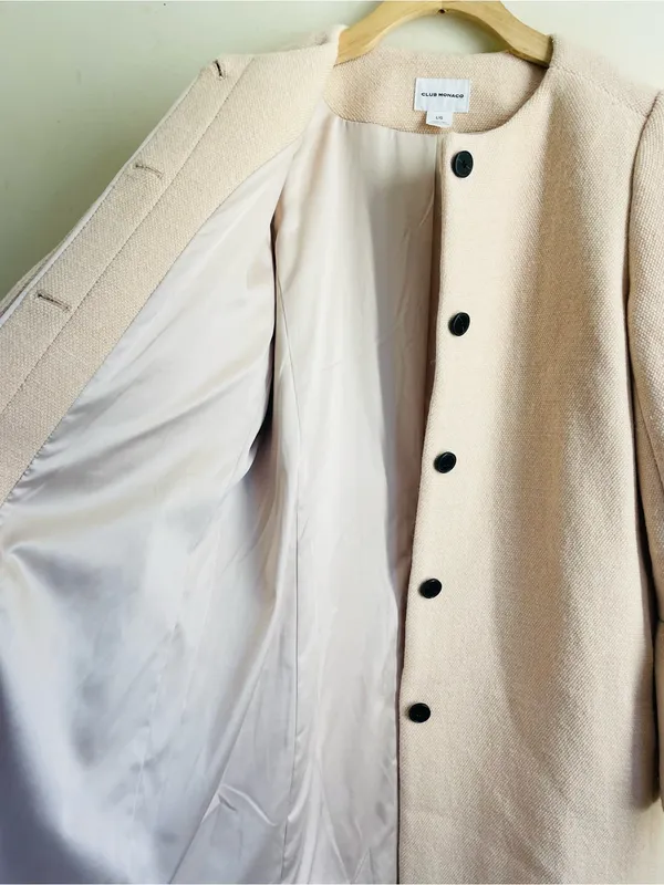 Club Monaco Blush Pink Wool Blend A Line Long Coat Bell Sleeve Large - Image 10