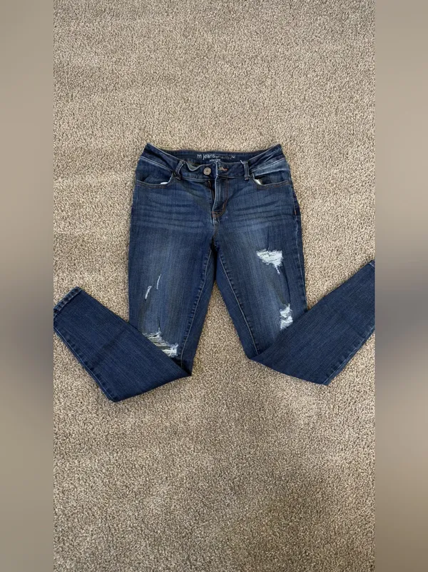 Maurices Dark Blue Distressed Skinny Jeans - Image 3