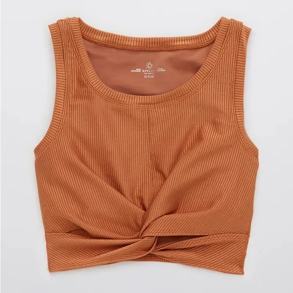 Aerie OFFLINE Ribbed Shine Twist Front Sports Bra - Image 3