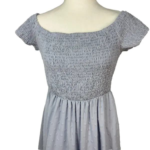 Simplee Smocked Bodice ChiffonMidi Dress‎ Sz L Light Blue Cottage Party NWT - Image 2