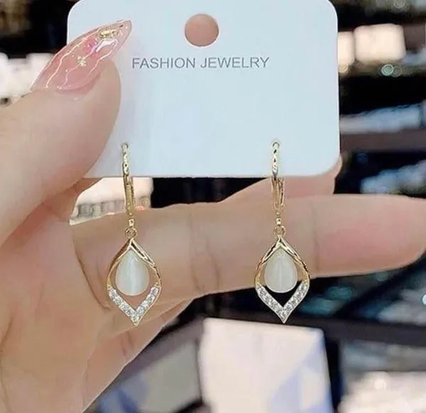 18K Gold Plated Cat's Eye Stone Drop Dangle Earrings for Women - Image 3