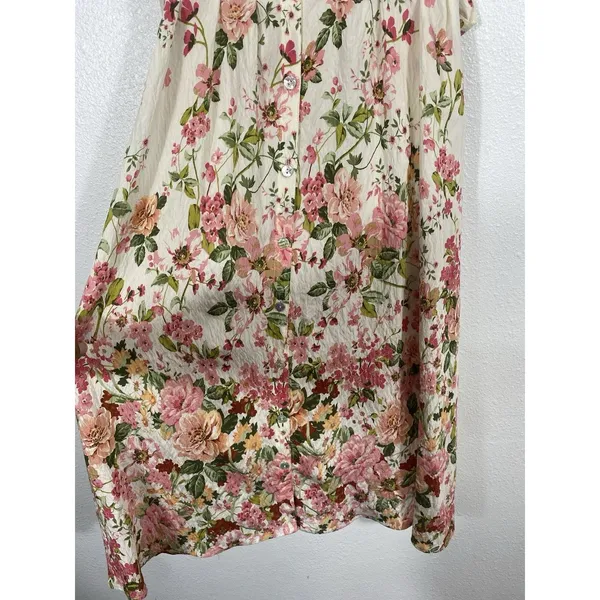 Figueroa & Flower Boho Shirt Dress Medium Beige Floral Cottagecore Retro Prairie - Image 5