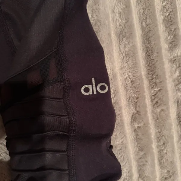Alo Yoga Black Moto High Waisted Leggings Ribbed Mesh‎ Mixed Matte Shine S - Image 4
