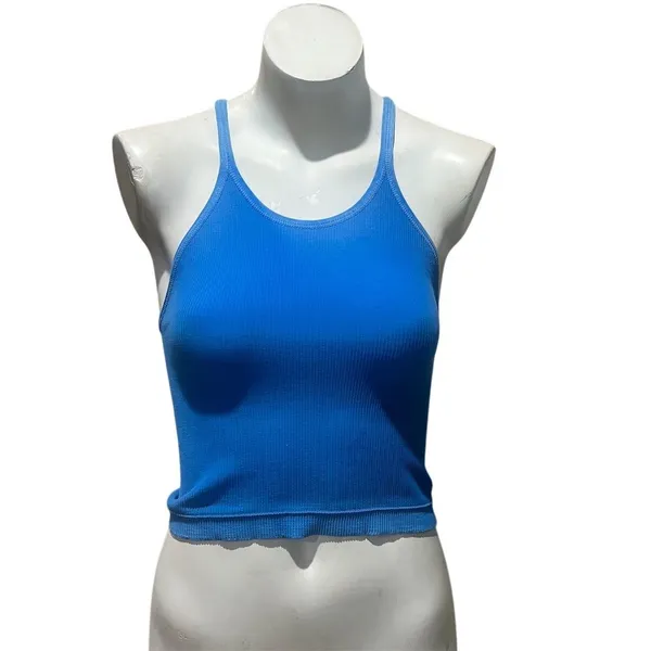 Free People Movement Women's Blue Ribbed Compression Crop Tank Top M - Image 2
