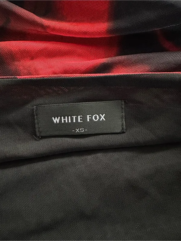White Fox Ibiza Nights Strapless Mini Dress Red Hibiscus Size XS Bodycon Ruched - Image 7