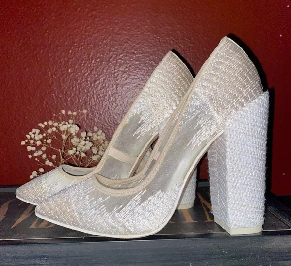 ALDO X OSTWALD HELGASON ZOWIE White Lace Bridal Block Heels Size 7.5 - Image 7