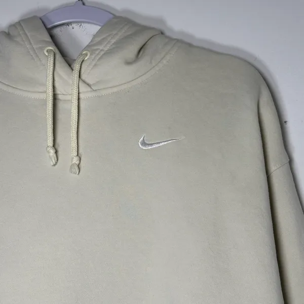 Nike Sportswear Essential Oversized Hoodie Cream Beige Embroidered Swoosh Medium - Image 5