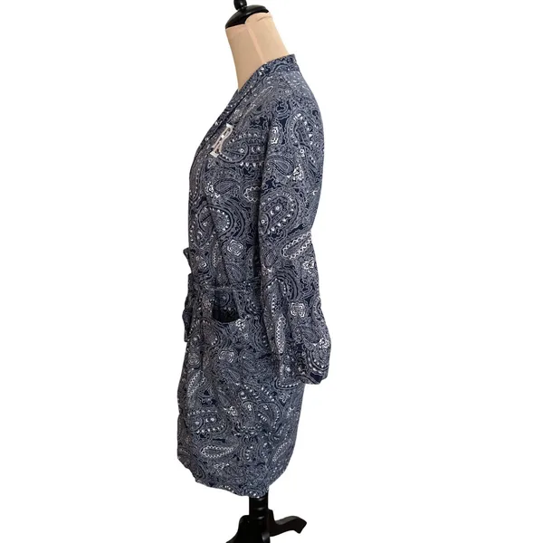 Ralph Lauren Blue Paisley Cotton Terry Lined Robe XS/S Monogrammed Loungewear - Image 4