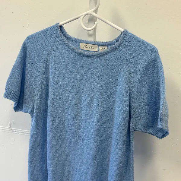 Vintage Emily Rose Light Blue Short Sleeve Knit‎ Sweater Crew Neck Raglan Medium - Image 3