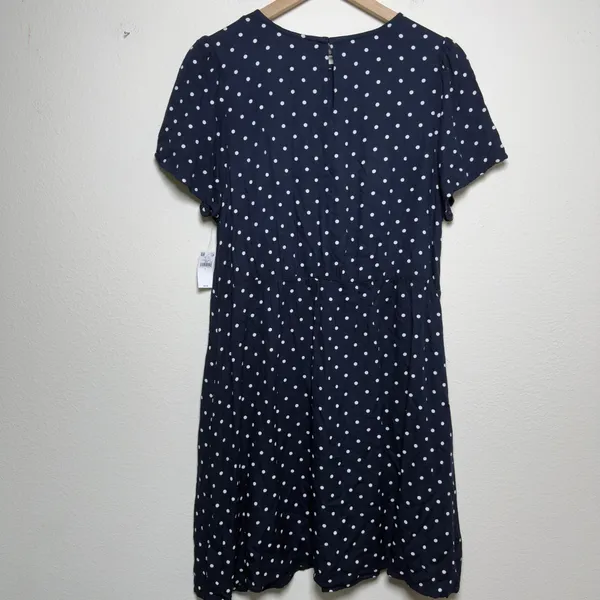 NEW Old Navy Women Crepe Mini Dress Large Navy Polka Dot Short Sleeve Pockets - Image 11