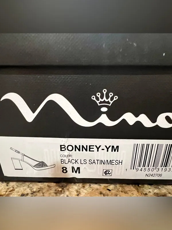 Nina Bonney Rhinestone Mesh Block Heel Sandals Black Size 8M NIB - Image 7