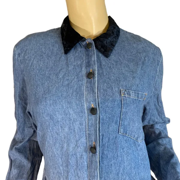 Vintage 1990'S You Babes Denim Cotton Baby Doll Dress W/ Velour Collar (18) - Image 7